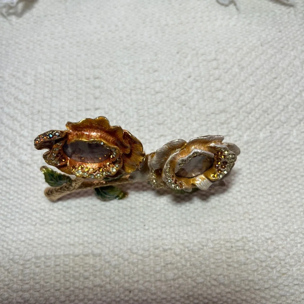 Rucinni‎ Ornate Double Rose Picture Frame Rhinestone Vintage Style Gold Tone